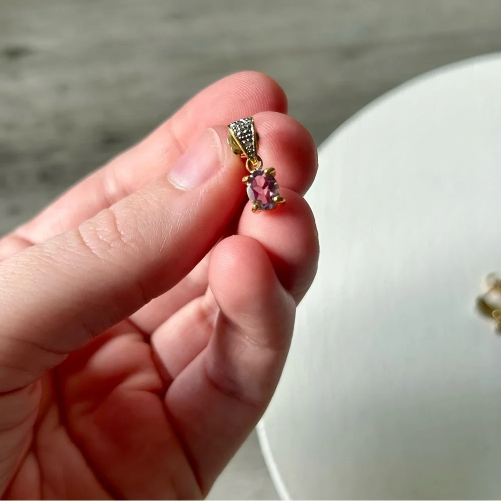 Vintage 1990s Avon Gold Tone Sterling Silver Amethyst Drop Post Earrings